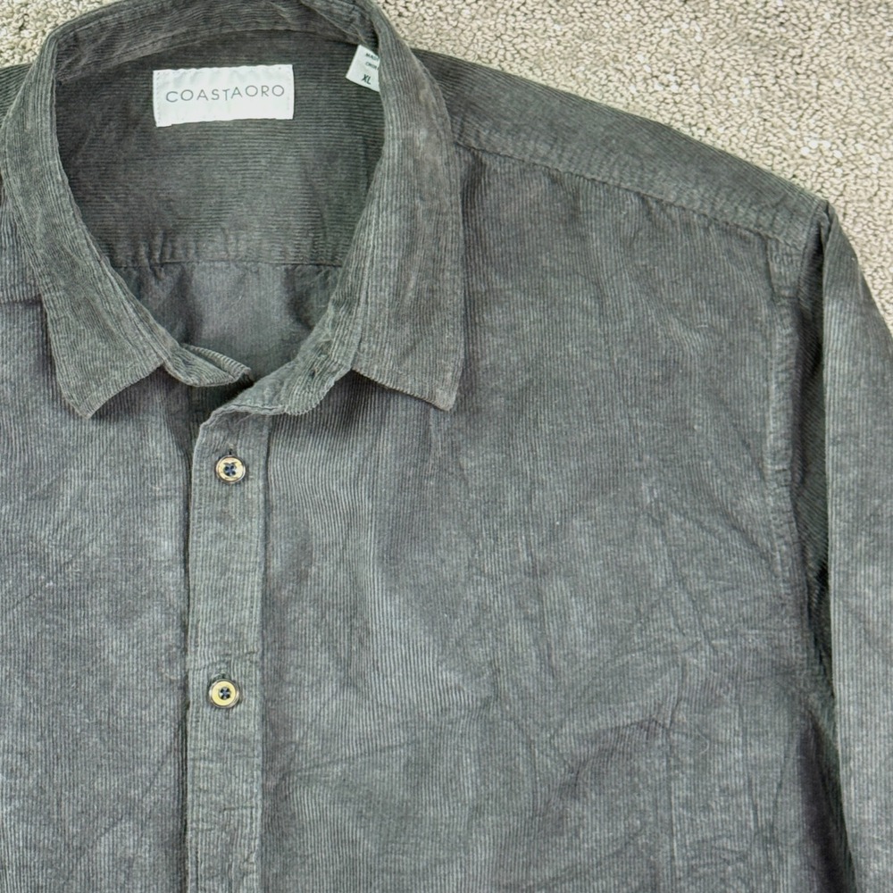 Coastaoro Mens XL Corduroy Shirt Dark Olive Gray 100% Cotton Button Up